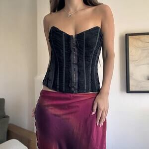 Free People Black Corset Top Size Large Bustier Strapless Ruched Mesh